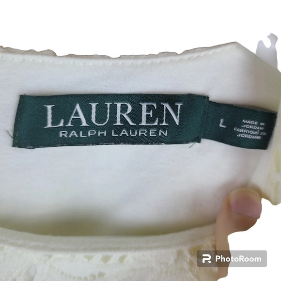 Lauren Ralph Lauren lace cutout short sleeve top with zipper back - Picture 4 of 7